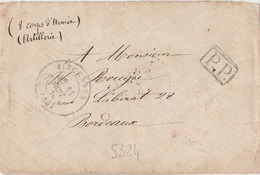 8 Eme Corps D'armée  - Lettre De Vincennes à Destination De Bordeaux - Guerre De 1870