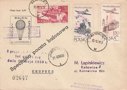 1959 Balloon Mail - Transported In A Balloon | KATOWICE - 02647 - Palloni