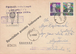 1959 Balloon Mail - Transported In A Balloon | KATOWICE - 02626 - Balloons