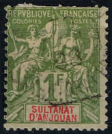 SULTANAT D' ANJOUAN : TYPE GROUPE 1F OLIVE N° 13 OBLITERATION LEGERE COTE 100 € - A VOIR - Used Stamps