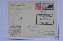 AV4  TUNISIE  BELLE CARTE RARE AFFR. MIXTE  1927 1ER VOL  POSTAL AIR FRANCE TUNIS  POUR PARIS   +AFFRANCH.  PLAISANT - Aéreo