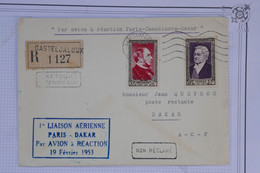 AV4  FRANCE   BELLE LETTRE RECOM. 1953 1ER VOL  PARIS DAKAR. DE CASTELJALOUX    +AFFRANCH.  INTERESSANT - 1960-.... Cartas & Documentos