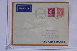 AV4  FRANCE   BELLE LETTRE  1938  1ER VOL  LE BOURGET CHAMBERY ++CACHET ROUGE VERSO +AFFRANCH.  PLAISANT - 1960-.... Briefe & Dokumente