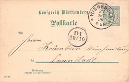 WÜRTTEMBERG - POSTKARTE 5 PF 1896 WINNENDEN > LANNSTADT / ZL192 - Andere & Zonder Classificatie