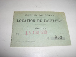 BIGLIETTO CASINO DE ROYAT 1933 - Biglietti D'ingresso