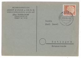 NB524    Germany 1954 Dusseldorf To Ratingen, Mi 178 Heuss - Cartas