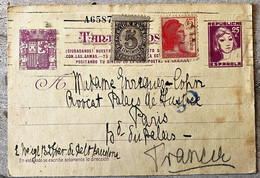 Espagne - Entier Postal 1938 - Barcelone Vers Paris - 25/10/1938 - 1931-....