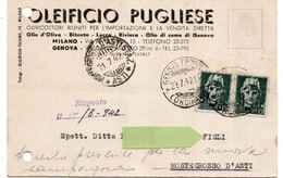 Cartolina Commerciale OLEIFICIO PUGLIESE BITONTO - FORMATO GRANDE - VIAGGIATA 1942 - (rif. G87) - Bitonto