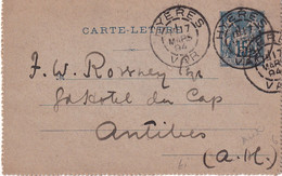 FRANCE  1894    ENTIER POSTAL/GANZSACHE/POSTAL STATIONERY CARTE -LETTRE DE HYERES - Tarjetas Cartas