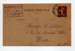 - ENTIER POSTAL AVIGNON Pour NICE 16.12.1926 - 40 C. Violet Semeuse Camée - Date 642 - - Standaardpostkaarten En TSC (Voor 1995)