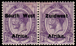 South West Africa 1924 KGV Bilingual Pair (no Hyphen) Close Setting 1/3d Pale Violet Lightly Mounted Mint - South West Africa (1923-1990)