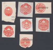 Great Britain Indenture Fiscal Revenue Cut Outs SEVEN Cut Out Stamps Bills Notes Patent Courts Cut Outs As Pictured - Fiscaux