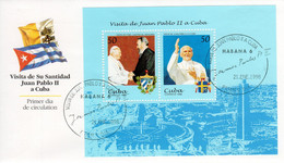 CUBA - HABANA - 1998 - POPE JOHN PAUL II -  BLOCK STAMP - ENVELOPE COVER - SOUVENIR 231 - Päpste