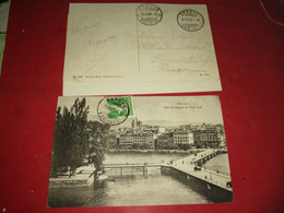 CARTE POSTALE GENEVE SUISSE PONT DES BERGUES ET GRAND QUAI 1909 Voyagé Timbré - Genève