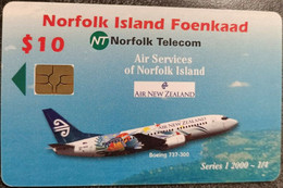 Norfolk Isl. - NF-NOT-0009, Air New Zealand Boeing 737-300, Aircraft, 10$, 2,000ex, 2000, Used - Norfolk Island