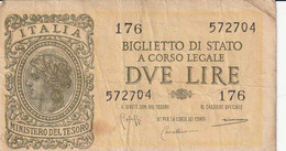 BANCONOTA BIGLIETTO DI STATO ITALIA 2 LIRE VF (RY7409 - Italië – 2 Lire
