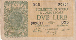 BANCONOTA BIGLIETTO DI STATO ITALIA 2 LIRE VF (RY7415 - Italië – 2 Lire