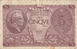 BANCONOTA BIGLIETTO DI STATO LIRE 5 VF (RY7493 - Regno D'Italia – 5 Lire