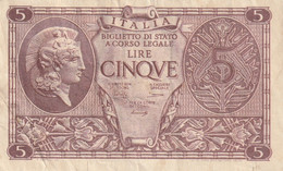 BANCONOTA BIGLIETTO DI STATO LIRE 5 EF (RY7496 - Regno D'Italia – 5 Lire