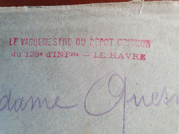 Cachet Rouge De Vaguemestre Du Dépôt Commun Du 129ém R.I. Du Havre Sur Enveloppe En 1915 Pour Rouen - M 97 - WW I