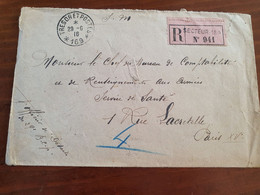 Enveloppe En Recommandé Du SP 169 Pour Paris En 1916 - M 100 - Guerra De 1914-18