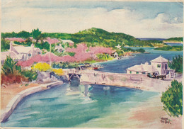 Bermuda PPC Somerset Bridge And Ely's Harbour Slogan 'Bermuda Aquarium' (Penguin Cachet) HAMILTON 1949 BROOKLYN USA - Bermuda