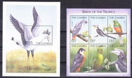 Gambia 2000 Birds Mi#3934-3939 And 1942 Blocks, Mint Never Hinged - Gambia (1965-...)