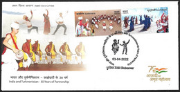 India 2022 Turkmenistan Joint Issue, Dance, Art , Culture, Kushtdepdi  , Sankirtana, Music, FDC Cover  (**) Inde Indien - Covers & Documents