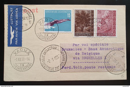 Liechtenstein FLUGPOST 1958, Postkarte Zur BASE ANTARCTIQUA MiF VADUZ - Cartas & Documentos