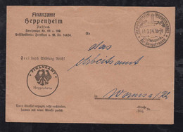 Deutsches Reich 1934 Brief HEPPENHEIM X WORMS Finanzamt Frei Durch Ablösung Reich Werbe Stempel Bergstrasse - Covers & Documents