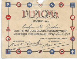 DIPLOME HOLLANDAIS DE CONDUITE AUTOMOBILE 1952 - Diploma & School Reports