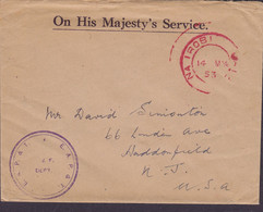 East Africa P. & T. (Purple Cachet) ON HIS MAJESTY's SERVICE, NAIROBI (Kenya) RED Cancel 1953 Cover Brief United States - East Africa & Uganda Protectorates