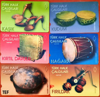 Turkıye Phonecards  Turk Telekom  6 Pcs Different  Turkish Folk Instruments 30-60 Units   Used Magnetic Card - Collections