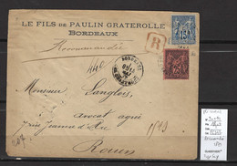 France - Lettre Recommandée - Type Sage - Yvert 90 Et 91 - Bordeaux 1879 - 1877-1920: Periodo Semi Moderno