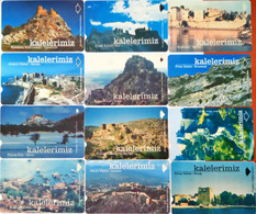Turkıye Phonecards Turk Telekom 12 Pcs Different   Our Castles 30-60-100 Units Used Magnetic Card - Collections