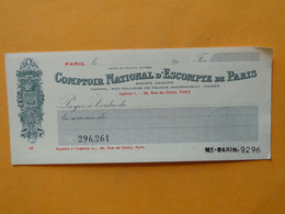PARIS -- Chèque Des Années 1900 - Comptoir National D'Escompte De Paris Agence L - Timbre Fiscal Sec Au Verso - Cheques & Traveler's Cheques