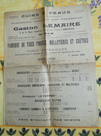 AMIENS -- Tarif Fournitures Pour Chaussure - Cuirs Et Peaux Du 1er Janvier 1926 - Ets Gaston Lemaire 3 & 5 Rue Voelin - 1900 – 1949