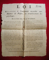 RARE Placard 1792 An 4 Indemnité Aux Maîtres Des Postes Révolution Française Dos Scanné édit Delcros Clermont-Ferrand - Historical Documents