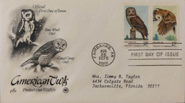 Fdc - Birds - American Owls - Les Rapaces Américains - 1978 - USA - MNH - Nuevos