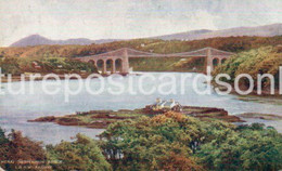 MENAI SUSPENSION BRIDGE L&NWR RAILWAY OFFICIAL OLD COLOUR POSTCARD McCORQUODALE ANGLESEY WALES - Anglesey