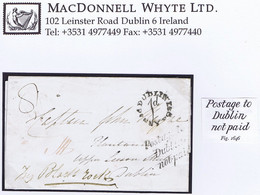Ireland Monaghan Dublin 1839 Letter CLONES SE 20 1839 Redirected With "Postage To/Dublin/not Paid" In Black - Prephilately