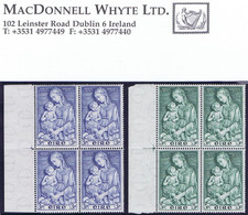 Ireland 1954 Marian Year Set Of 2, 3d And 5d, Matching Marginal Blocks Of 4 Mint Unmounted Never Hinged, One 3d Short Pe - Unused Stamps