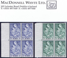 Ireland 1954 Marian Year Set Of 2, 3d And 5d, Matching Marginal Blocks Of 4 Mint Unmounted Never Hinged, One 3d Short Pe - Neufs