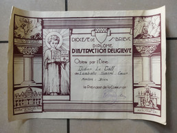 Diplôme D'instruction Religieuse Diocèse De St-Brieuc De 1932 - Format : 32.5x22.5 Cm - Diploma & School Reports