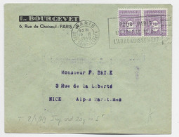 ARC TRIOMPHE 2FR50 VIOLET PAIRE LETTRE MEC PARIS 19.II.1949  AU TARIF IMPRIME - 1944-45 Arco Del Triunfo