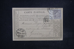 FRANCE - Sage 15ct Sur Carte Précurseur De Paris Pour La Suisse En 1876 - L 121816 - Vorläufer