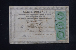 FRANCE - Cérès 5ct X 3 Sur Carte Précurseur De Boullay Thierry En 1873 Pour Paris - L 121830 - Vorläufer