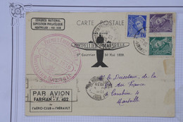 AO 14 FRANCE BELLE  CARTE 1939 1ER VOL MONTPELLIER MARSEILLE++FARMAN + AFFRANC. PLAISANT - 1960-.... Briefe & Dokumente