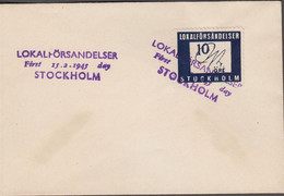 1945. SVERIGE. LOKALFÖRSÄNDELSER STOCKHOLM. 10 ÖRE On FDC Cancelled Day Of Issue LOKALFÖRSÄNDELSER STOCKHO... - JF520091 - Local Post Stamps