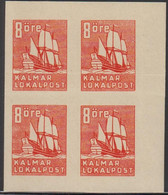 1945. SVERIGE.  KALMAR LOKALPOST 4-block 8 ÖRE IMPERFORATED Hinged. Unusual Variety.  - JF520104 - Ortsausgaben